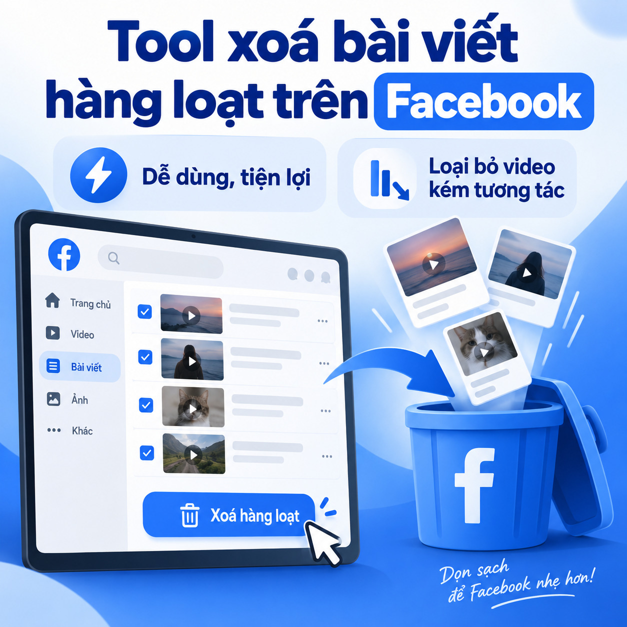 Xóa bài viết hàng loạt