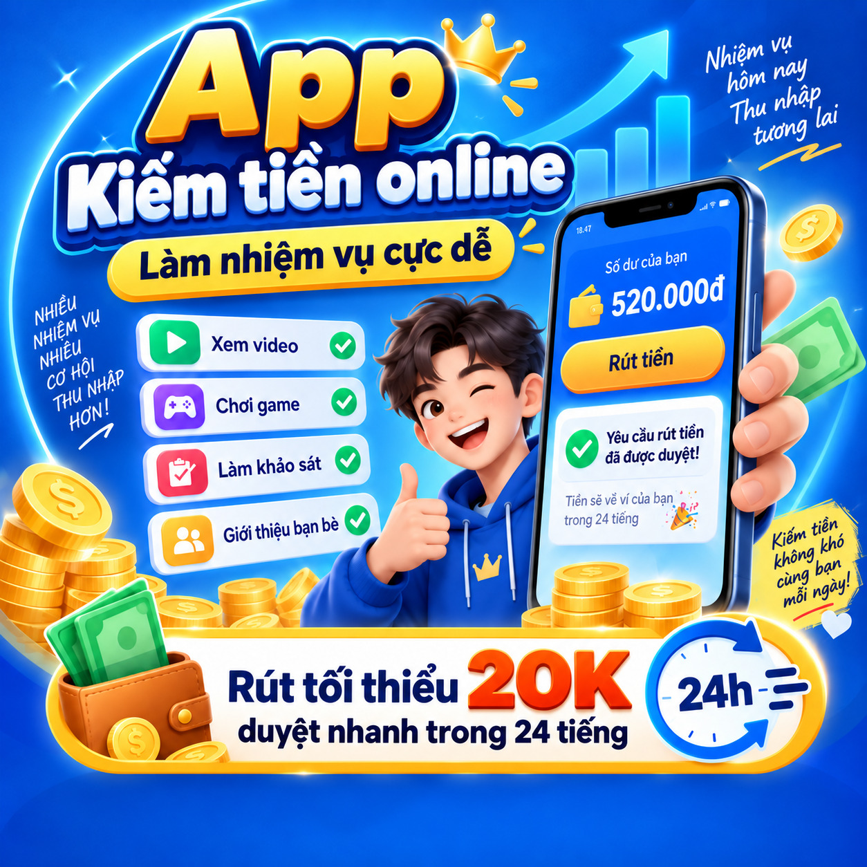 Làm nhiệm vụ kiếm tiền online